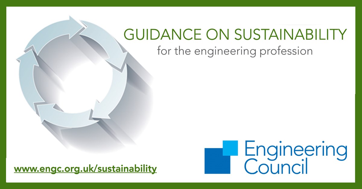 Guidance on Sustainability title, Engineering Council logo, and recycling arrows logo. URL: www.engc.org.uk/sustainability