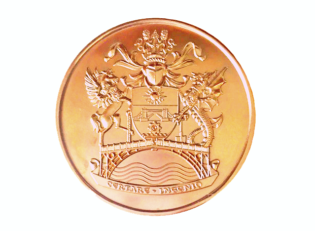 Copper-coloured medal with Engineers Trust Crest