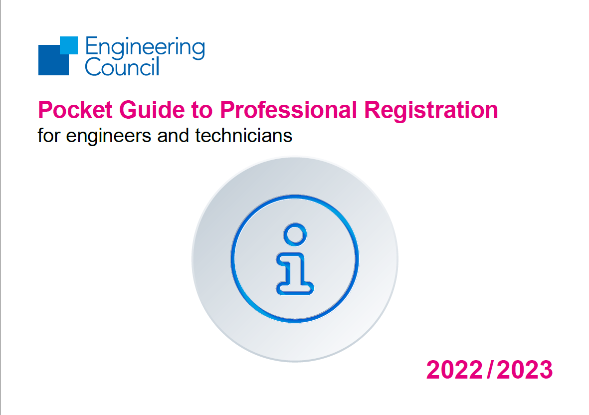 Text reads "Pocket Guide to Professional Registration for engineers and technicians 2022/2023"