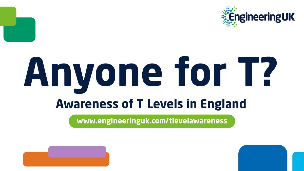 Text reads "Anyone for T? Awareness of T Levels in England"