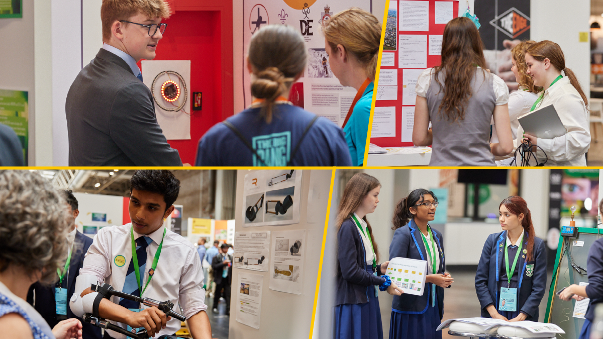Collage of images showing students at a STEMfair