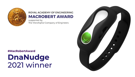 Image of DnaNudge band and gold MacRobert Award medal