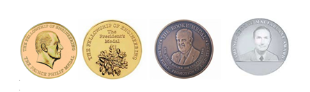 Image of four RAEng medals - gold, bronze and silver