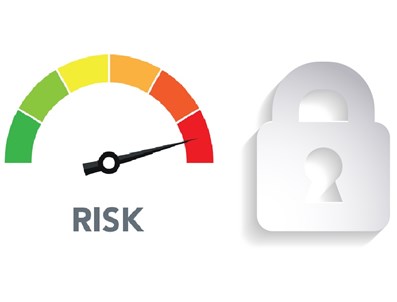 Icons of a padlock and a gauge pointing towards the red section labelled 'risk'