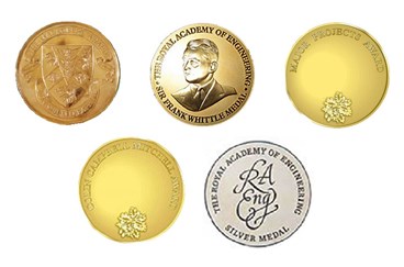 Composite of five gold and silver medals