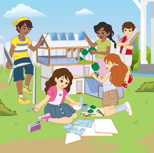 Lottie - Imagine the Future image; shows diverse group of children building a toy house