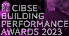 Text reads "CIBSE Building Performance Awards 2023" on a purple background
